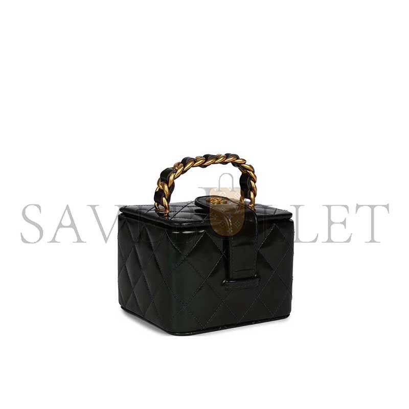 Ch**el mini square vanity black patent antique gold hardware a2227 (11*9.5*8.5cm)